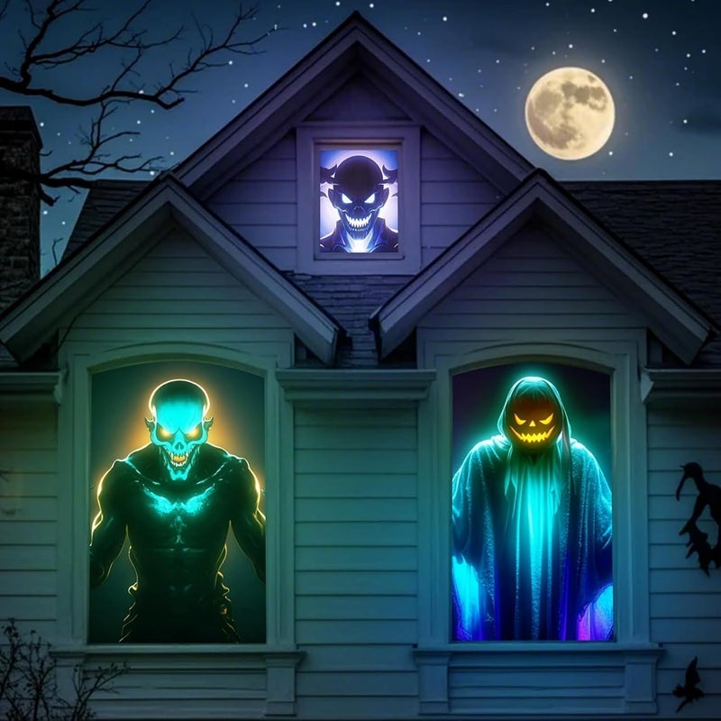 Pmuul 44"x76" Holographic Rear Projection Screen: Foldable Indoor Outdoor Projector Screen, Window Decoration for Halloween Haunted Horror Video Display, with Mounting Hooks (80inch) - Image 1